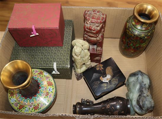 A quantity of assorted Oriental ceramics, carved wood and metalware